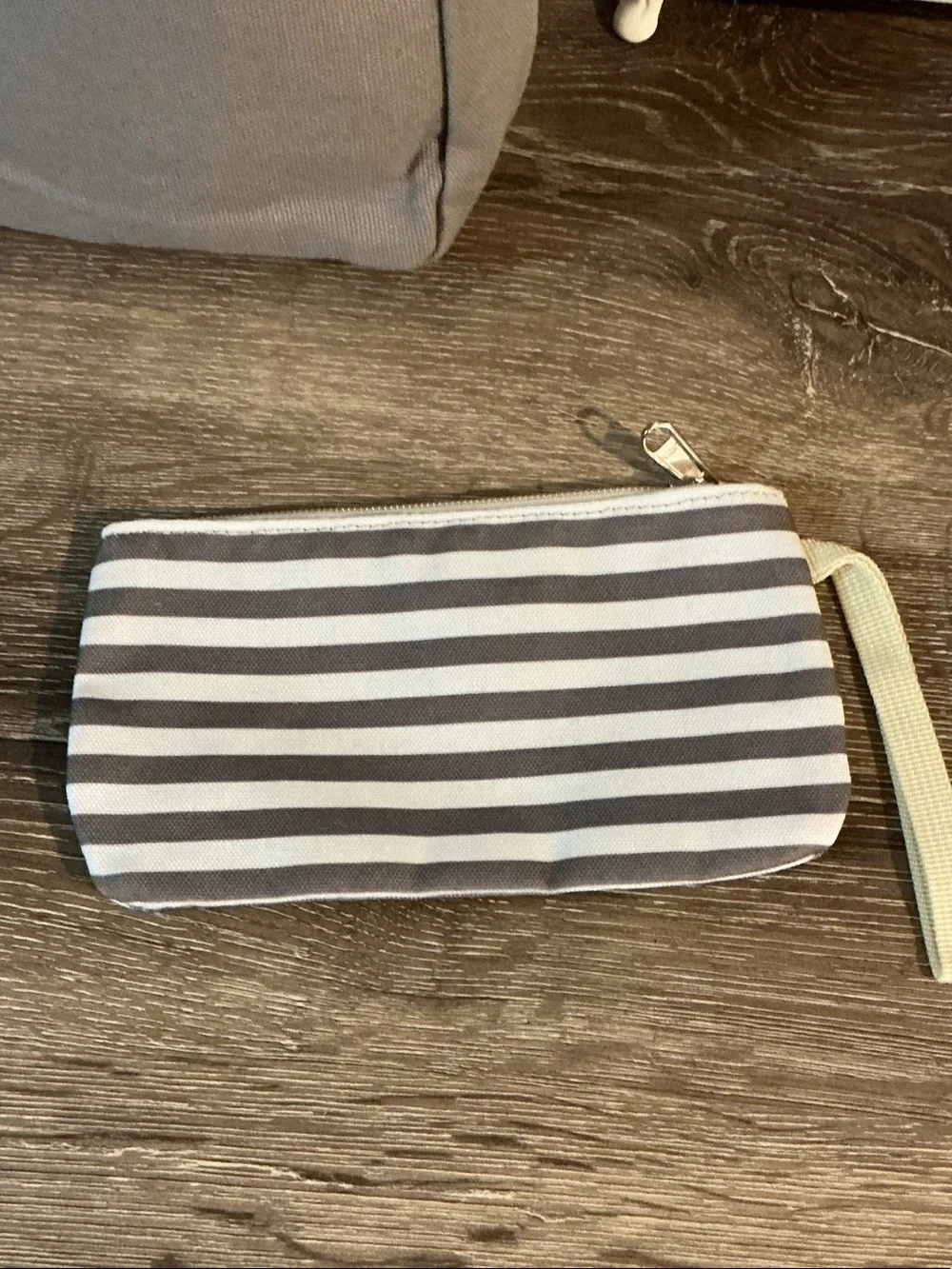 Gray White Stripe Crossbody Bag 7x9x1.25 Matching Pouch 7.75x4.25 NWOT